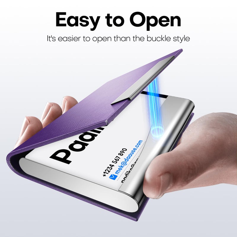 Padike Business Card Holder, Business Card Case Professional PU Leather & Stainless Steel Multi Card Case,Business Card Holder Wallet Credit Card ID Case/Holder for Men & Women. (Purple) - Image 4